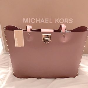 😍 FINAL SALE MICHAEL KORS “MANHATTAN MAUVE LEATHER LARGE TOTE BAG $498 🤩
